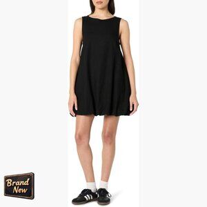 Sleeveless Bubble Hem Mini Dress with Pockets, Linen Viscose Fabric